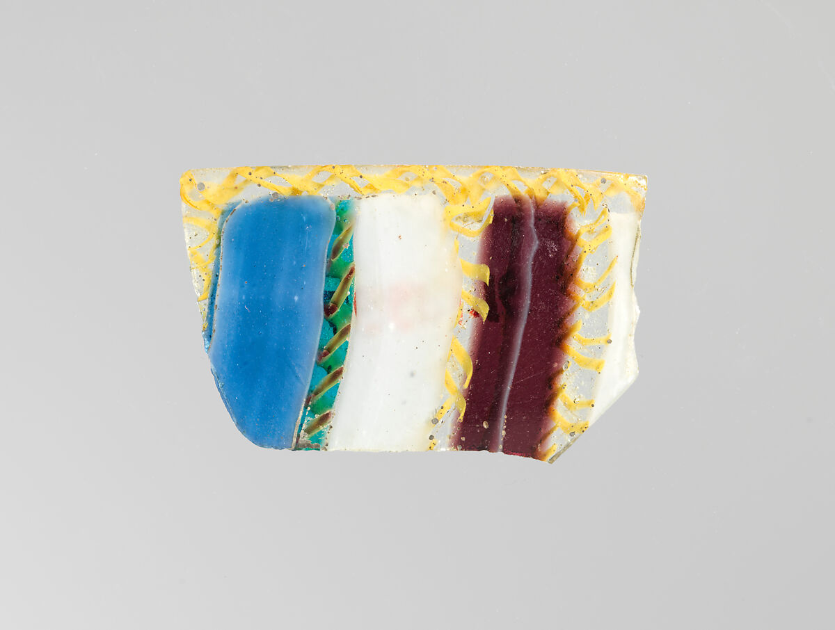 Glass striped mosaic bowl fragment, Glass, Roman