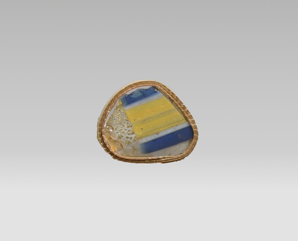 Glass gold-band mosaic fragment, Glass, Roman 