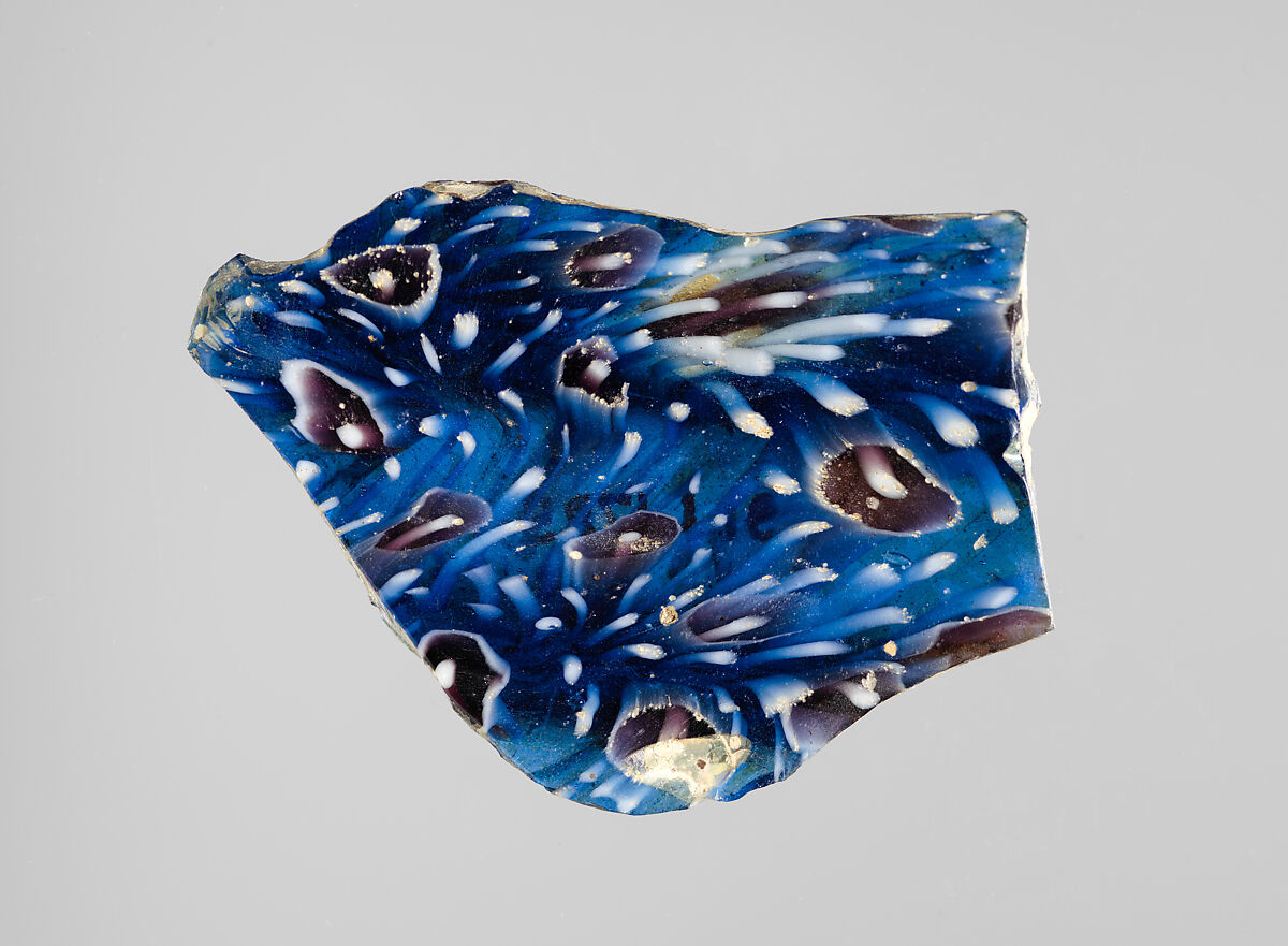 Glass mosaic ribbed bowl fragment, Glass, Roman