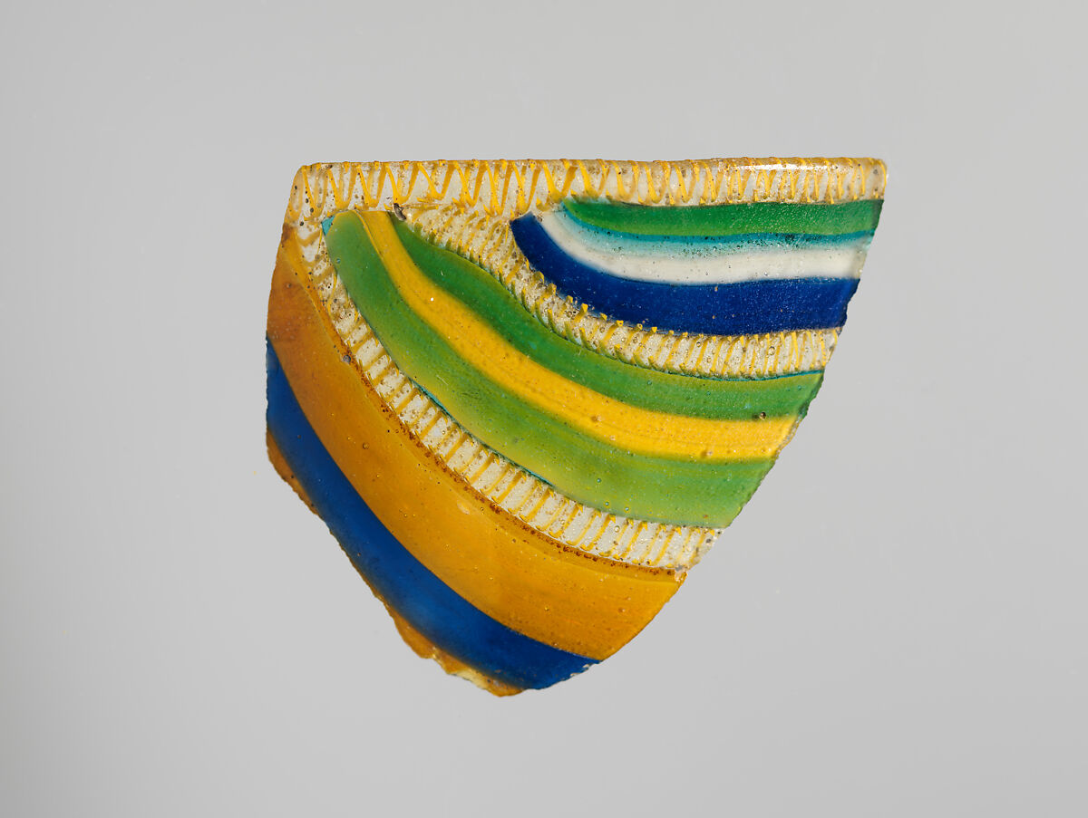 Glass striped mosaic bowl fragment, Glass, Roman 