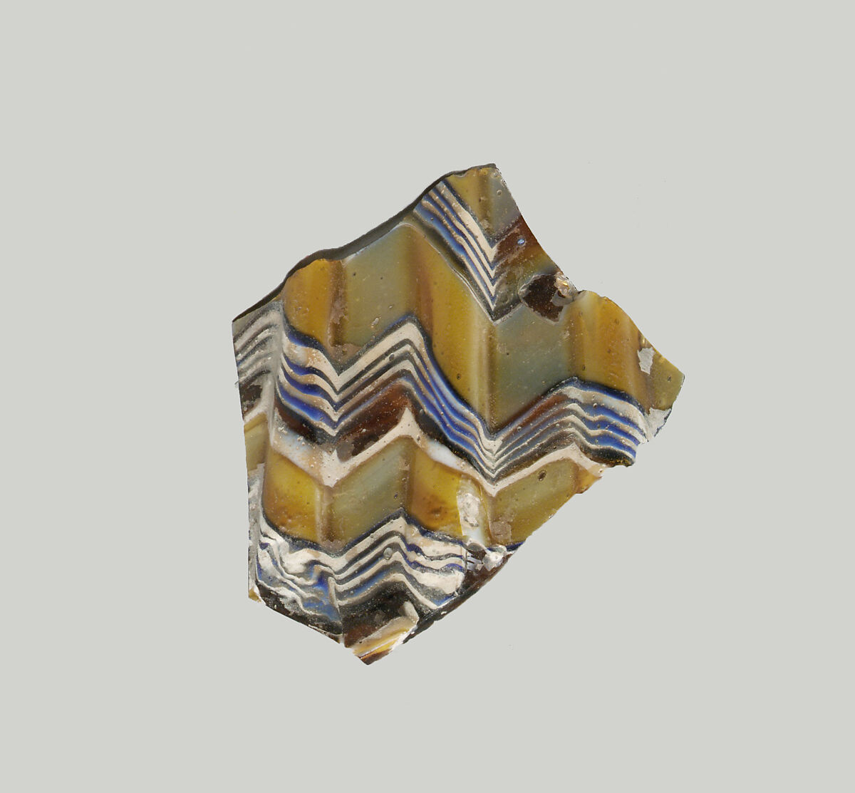 Glass mosaic ribbed bowl fragment, Glass, Roman 