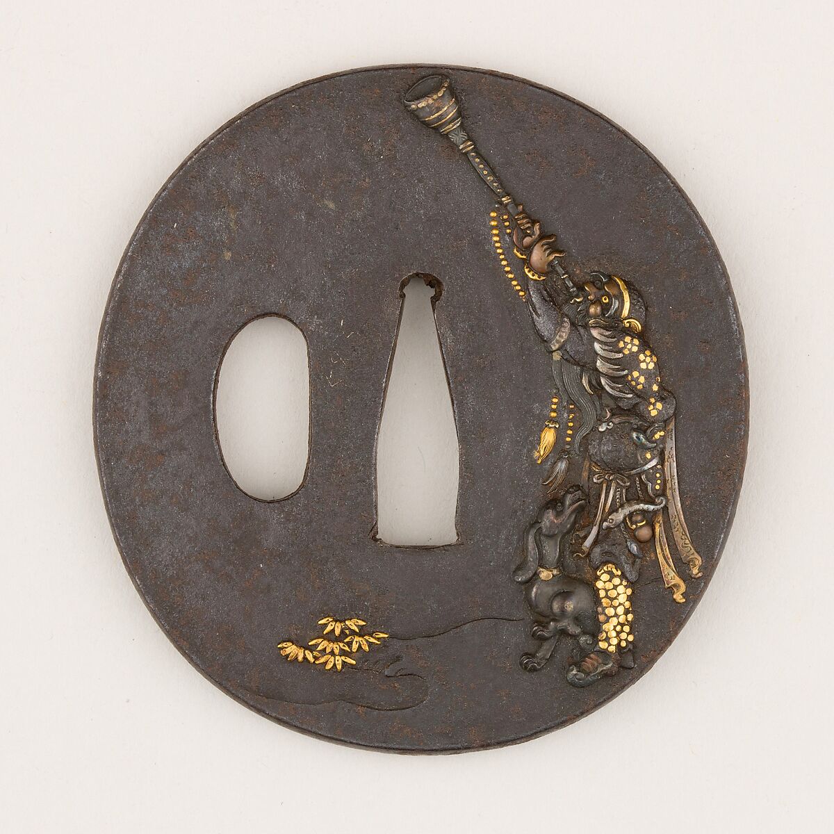 Sword guard (<i>Tsuba</i>) Depicting a Tartar (韃靼人図鐔), Iron, gold, copper, silver, Japanese 