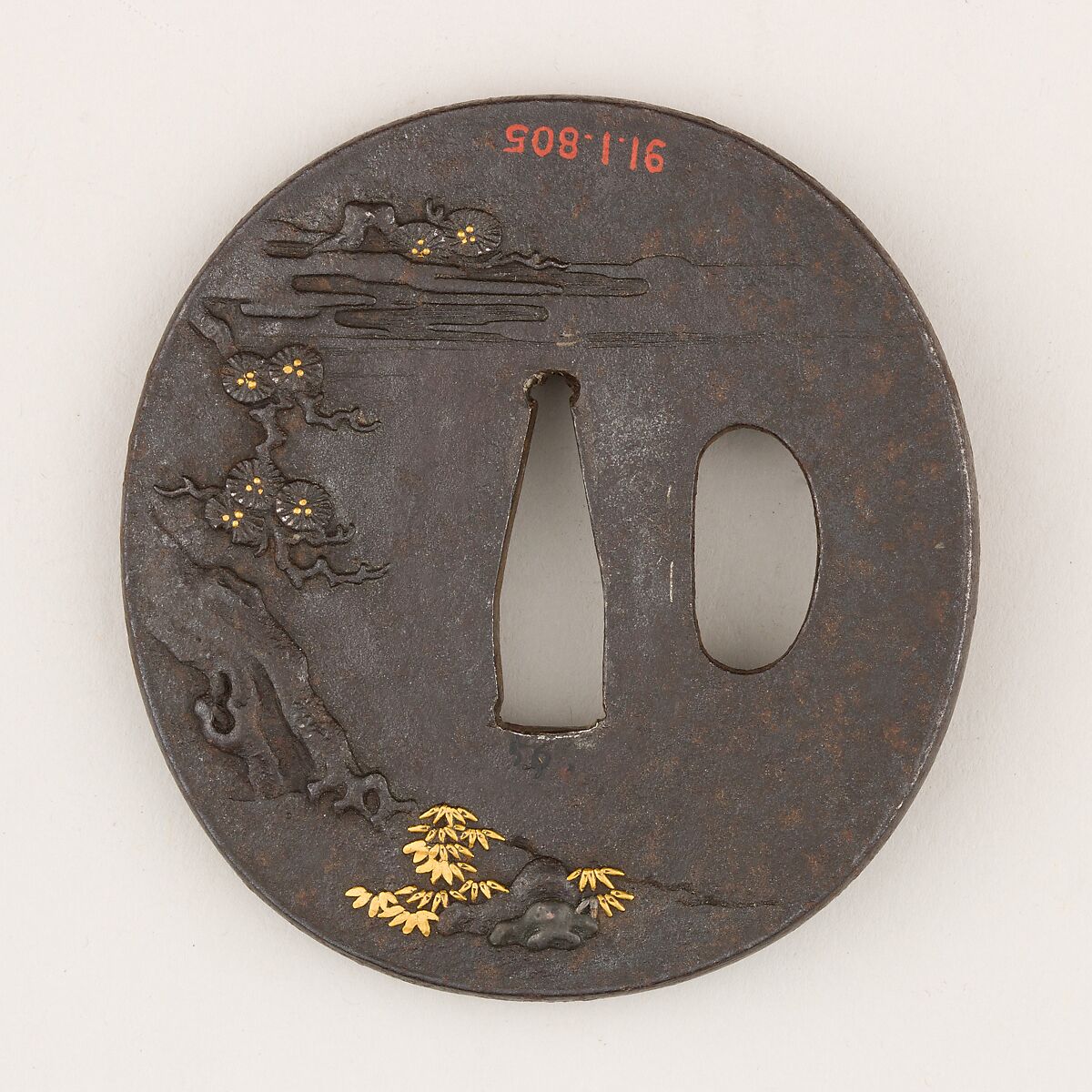 Sword guard (<i>Tsuba</i>) Depicting a Tartar (韃靼人図鐔), Iron, gold, copper, silver, Japanese