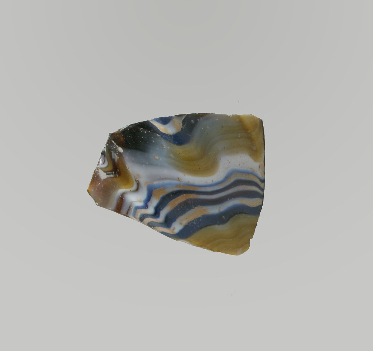 Glass mosaic ribbed bowl fragment, Glass, Roman 