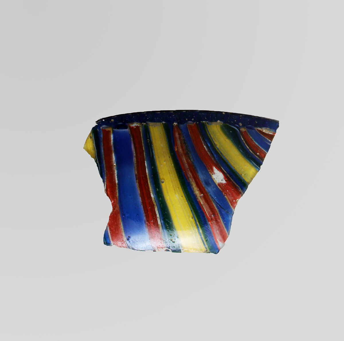 Glass striped mosaic bowl fragment, Glass, Roman 