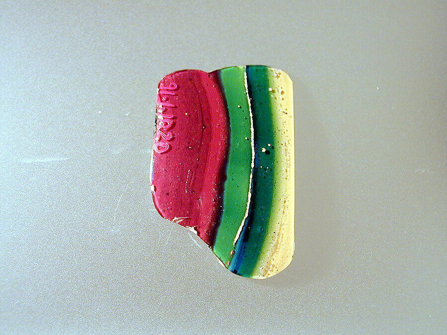 Glass striped mosaic bowl fragment, Glass, Roman 