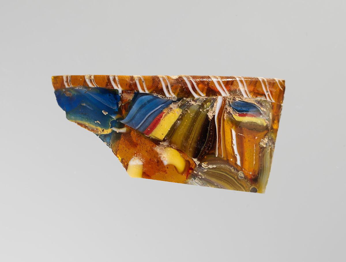 Glass short-strip mosaic bowl fragment, Glass, Roman