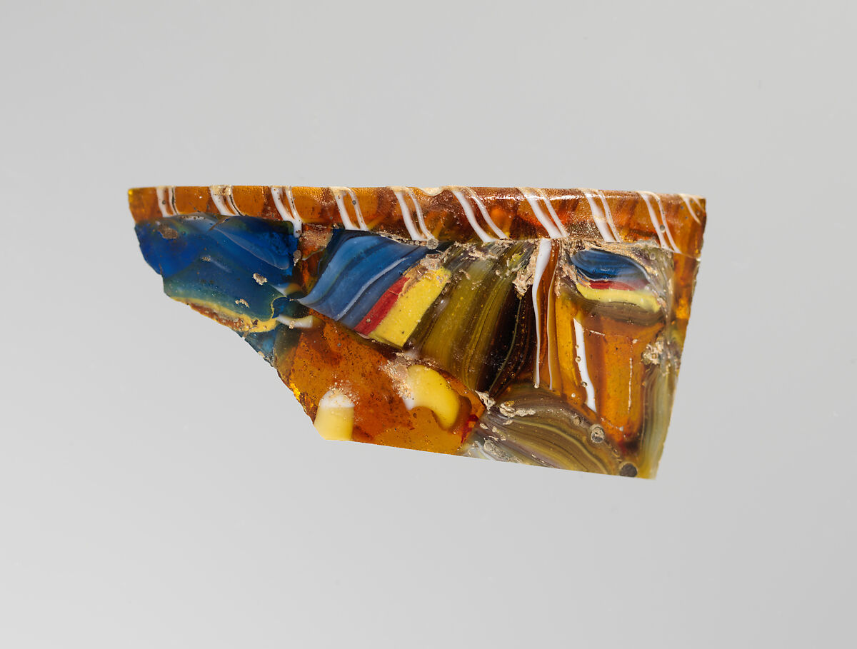 Glass short-strip mosaic bowl fragment, Glass, Roman 