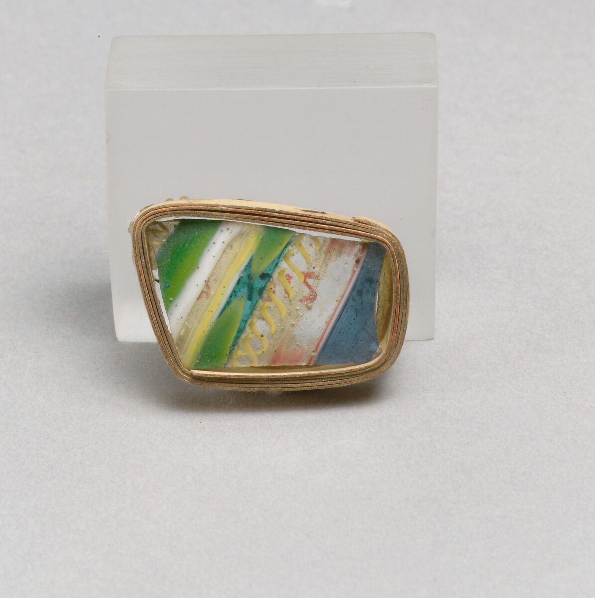 Glass striped mosaic fragment, Glass, Roman 
