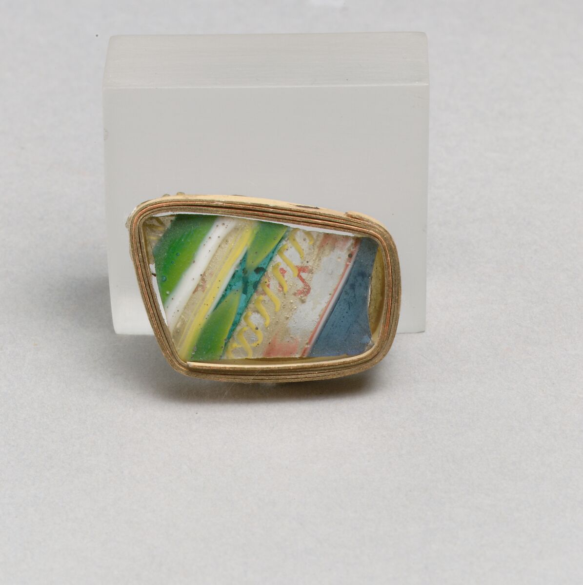 Glass striped mosaic fragment, Glass, Roman
