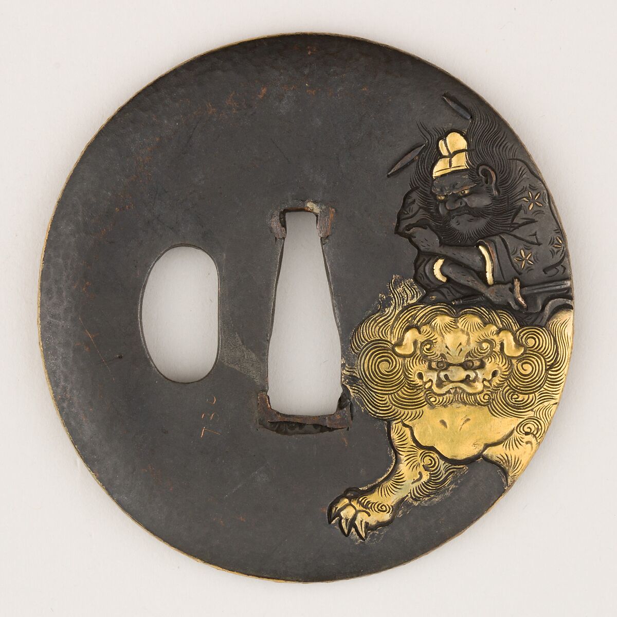 Sword Guard (Tsuba), Copper-silver alloy shibuichi), gold, copper, Japanese 
