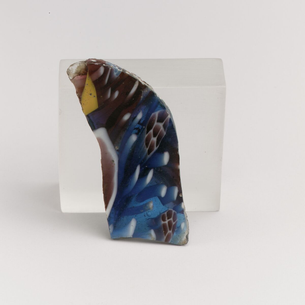 Glass mosaic ribbed bowl fragment, Glass, Roman 