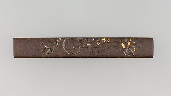 Knife Handle (Kozuka), Iron, copper-silver alloy (shibuichi), silver, gold, Japanese 