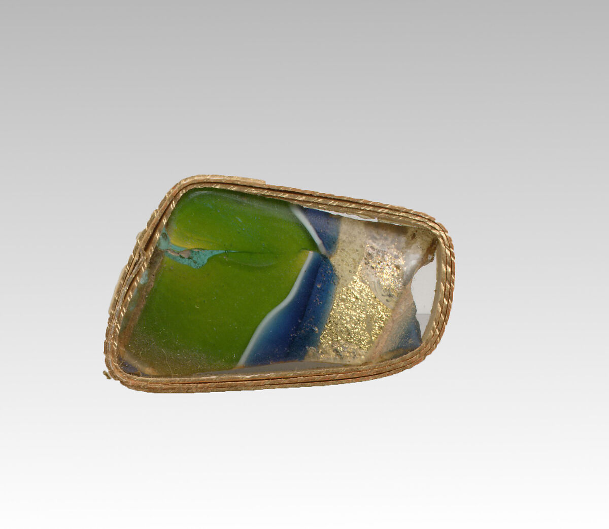 Glass gold-band mosaic bowl fragment, Glass, Roman