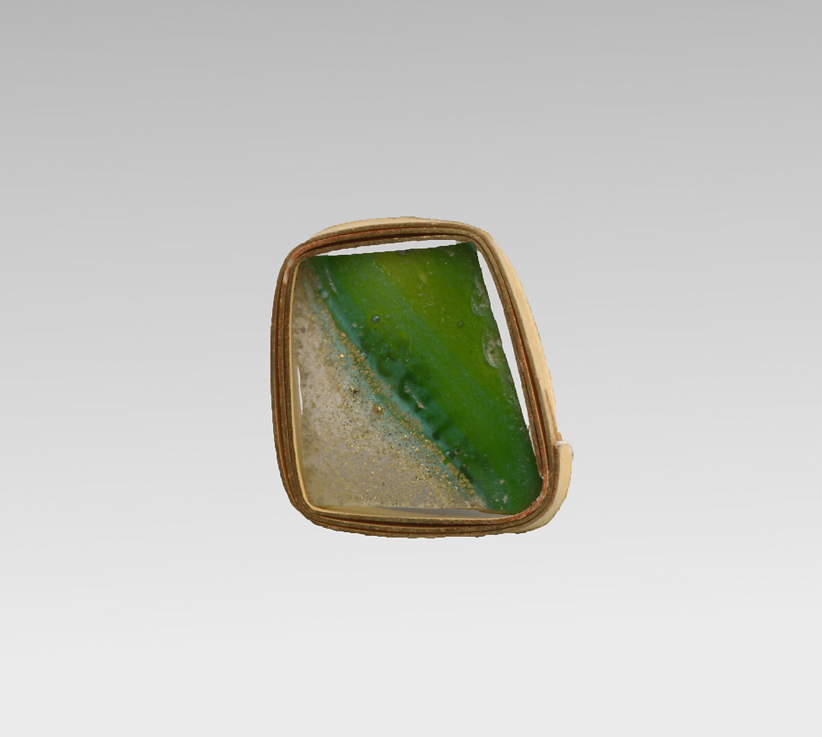 Glass gold-band mosaic bowl fragment, Glass, Roman 