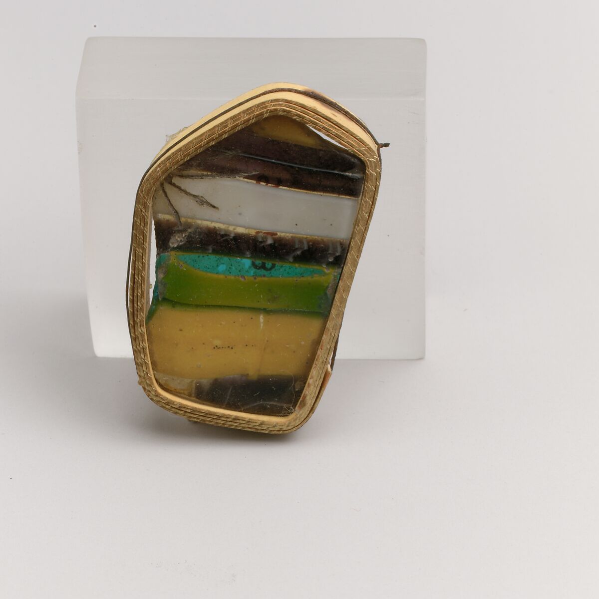 Glass striped mosaic fragment, Glass, Roman