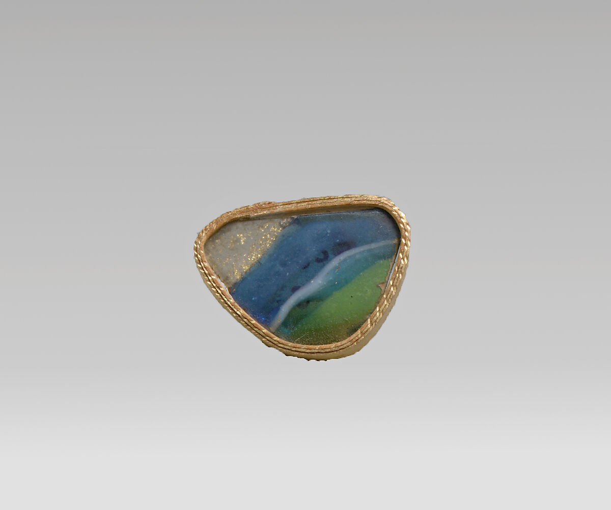 Glass gold-band mosaic bowl fragment, Glass, Roman