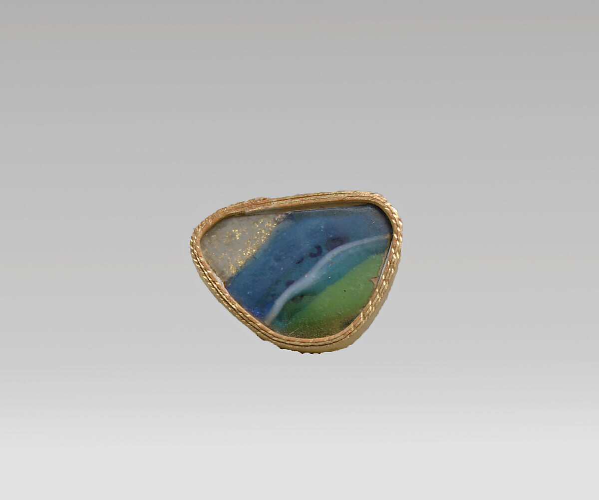 Glass gold-band mosaic bowl fragment, Glass, Roman 