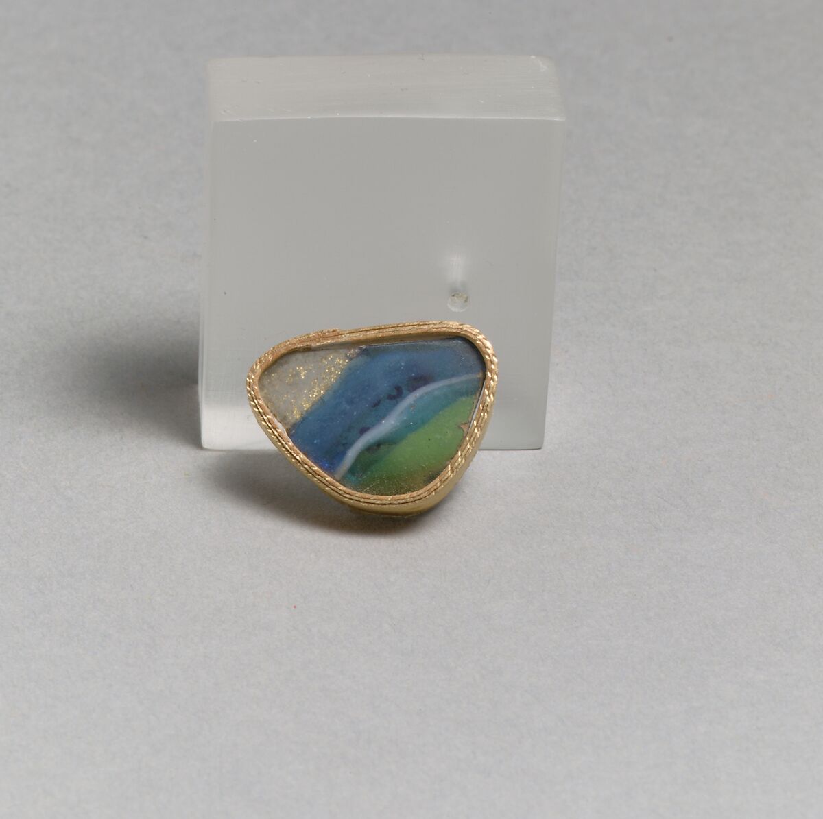 Glass gold-band mosaic bowl fragment, Glass, Roman