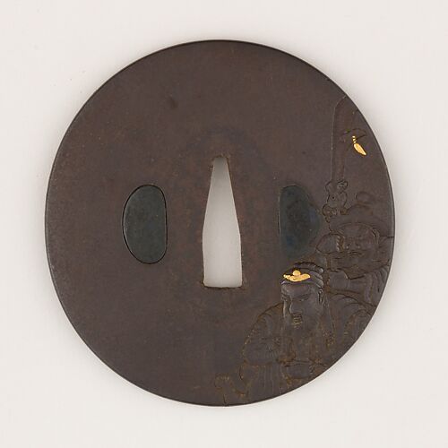 Sword guard (<i>Tsuba</i>) Depicting Zhūgě Liàng and Guān Yǔ (孔明・関羽図鐔)