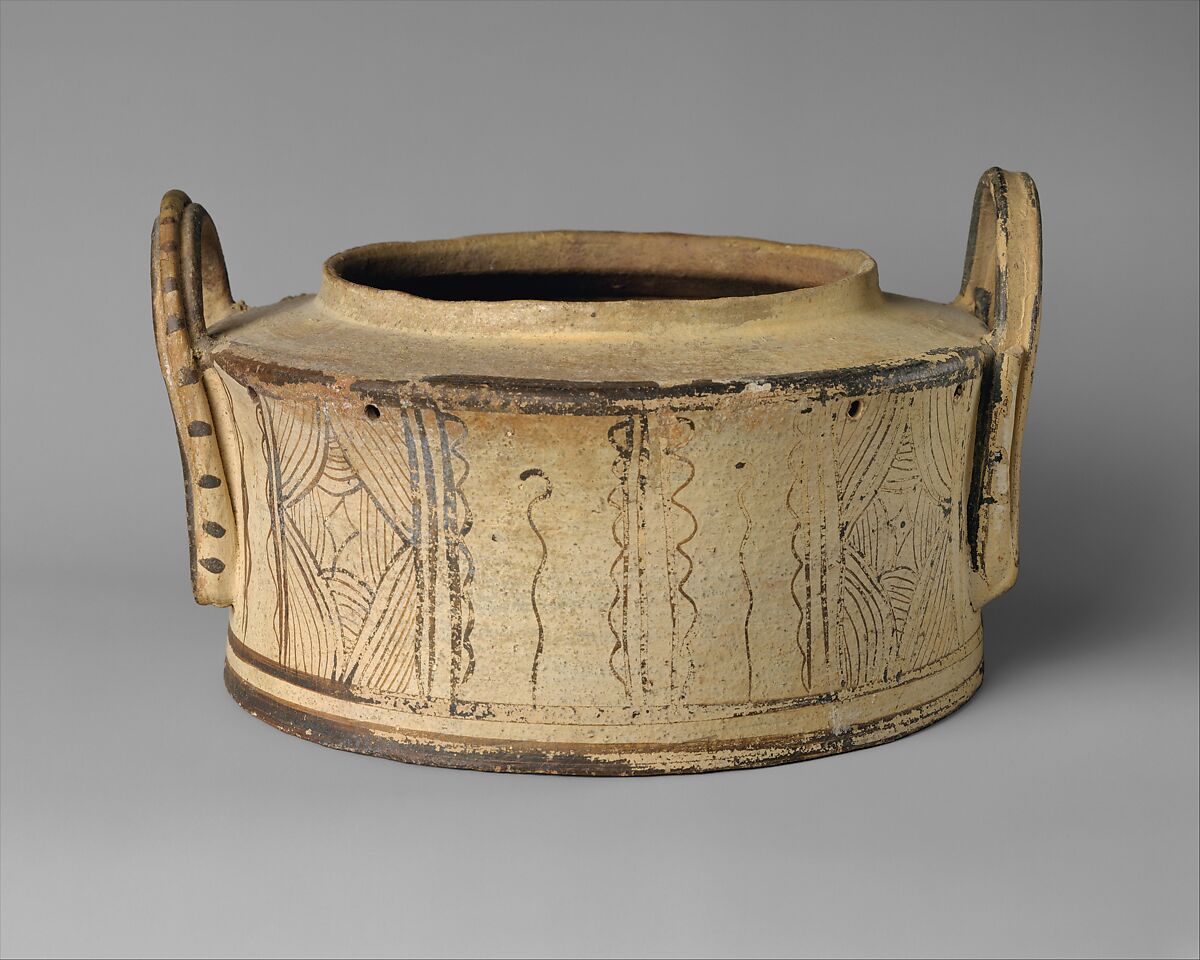 Terracotta pyxis (cylindrical box), Terracotta, Minoan