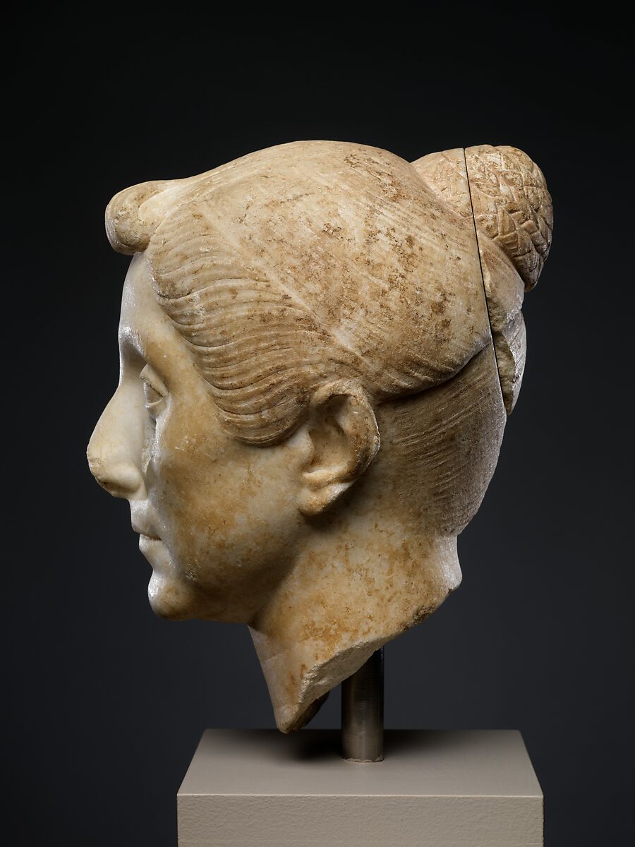 Marble head of an elderly woman, Marble, Roman