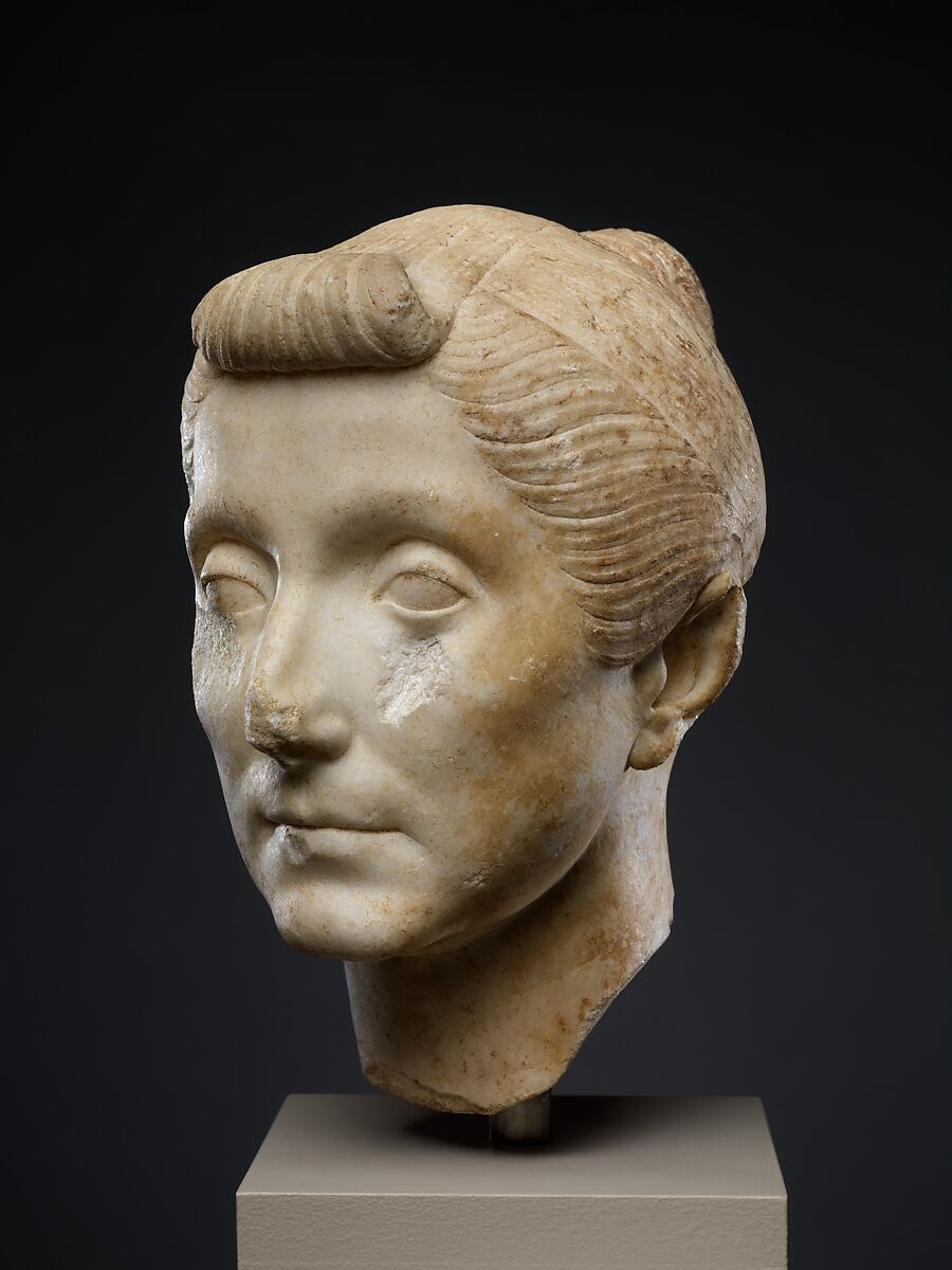 Marble head of an elderly woman, Marble, Roman