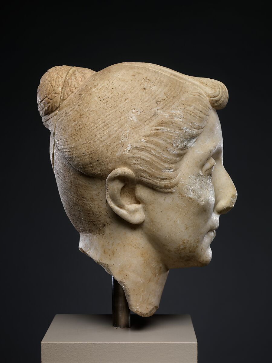 Marble head of an elderly woman, Marble, Roman