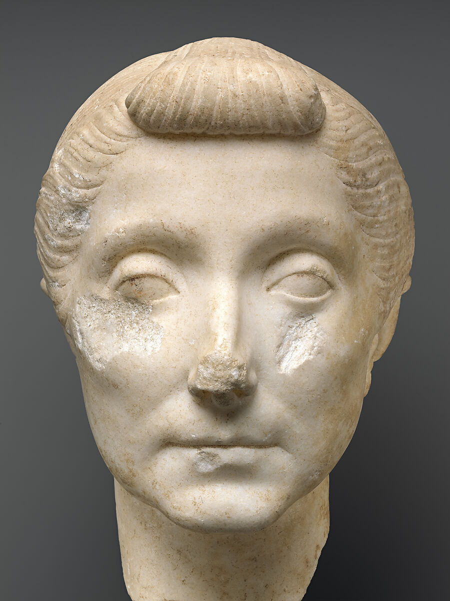 Marble head of an elderly woman, Marble, Roman