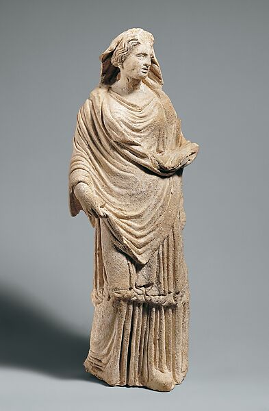 Terracotta statuette of a draped goddess, terracotta, Greek 