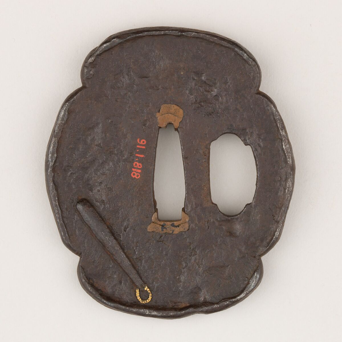 Sword guard (<i>Tsuba</i>) Depicting Comical Character Hyottoko (火男図鐔), Iron, copper, gold, Japanese