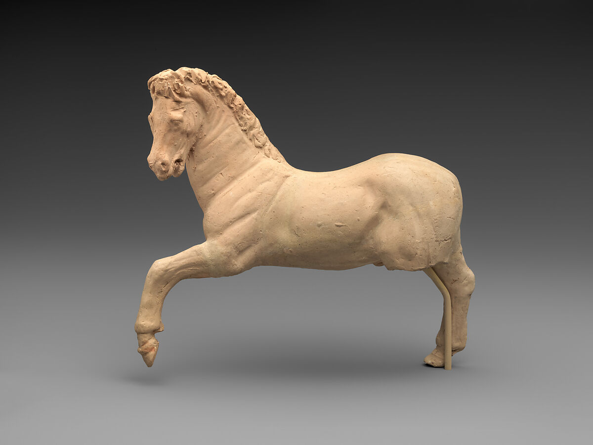 Terracotta statuette of a horse, Terracotta, Greek, South Italian, Tarentine 