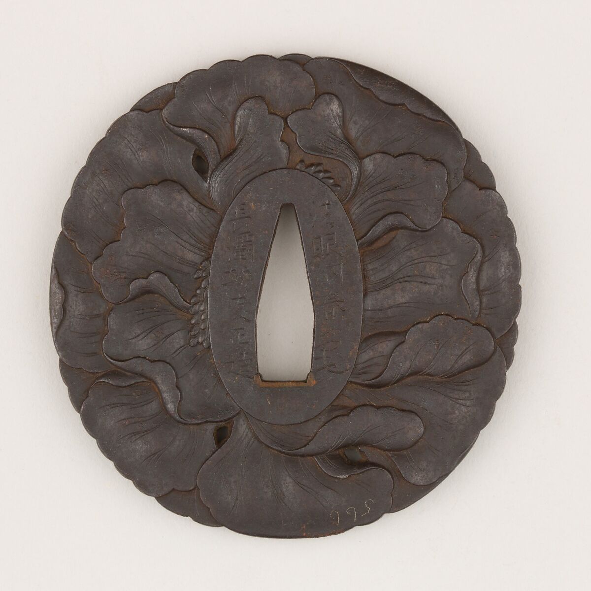 Sword guard (<i>Tsuba</i>) With Peony Motif (牡丹図鐔), care of Takehara Tomomasa (Japanese, active late 18th–early 19th century), Iron, copper, Japanese 