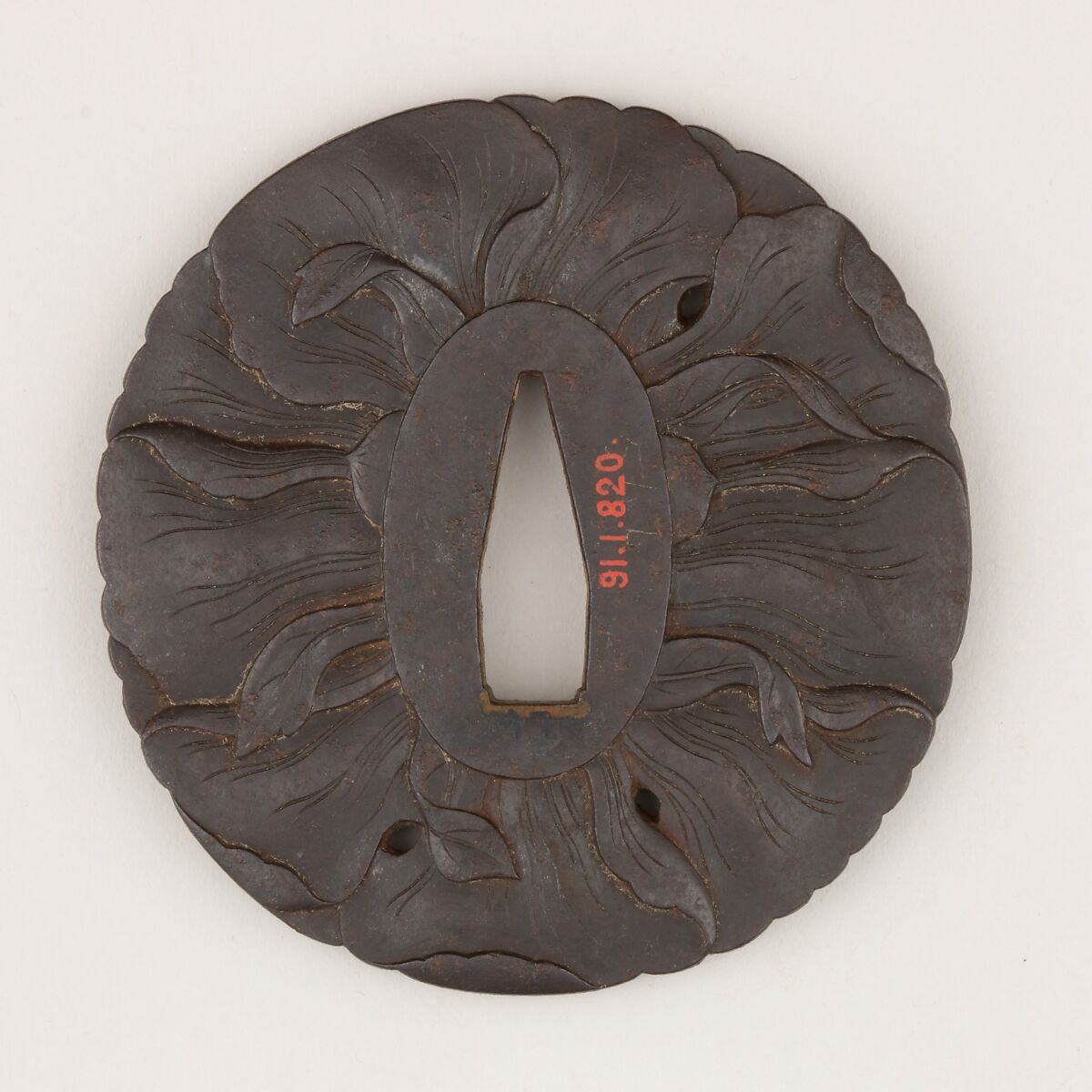Sword guard (<i>Tsuba</i>) With Peony Motif (牡丹図鐔), Takehara Tomomasa (Japanese, active late 18th–early 19th century), Iron, copper, Japanese
