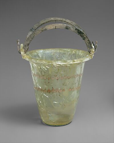 Glass situla (bucket) with silver handles