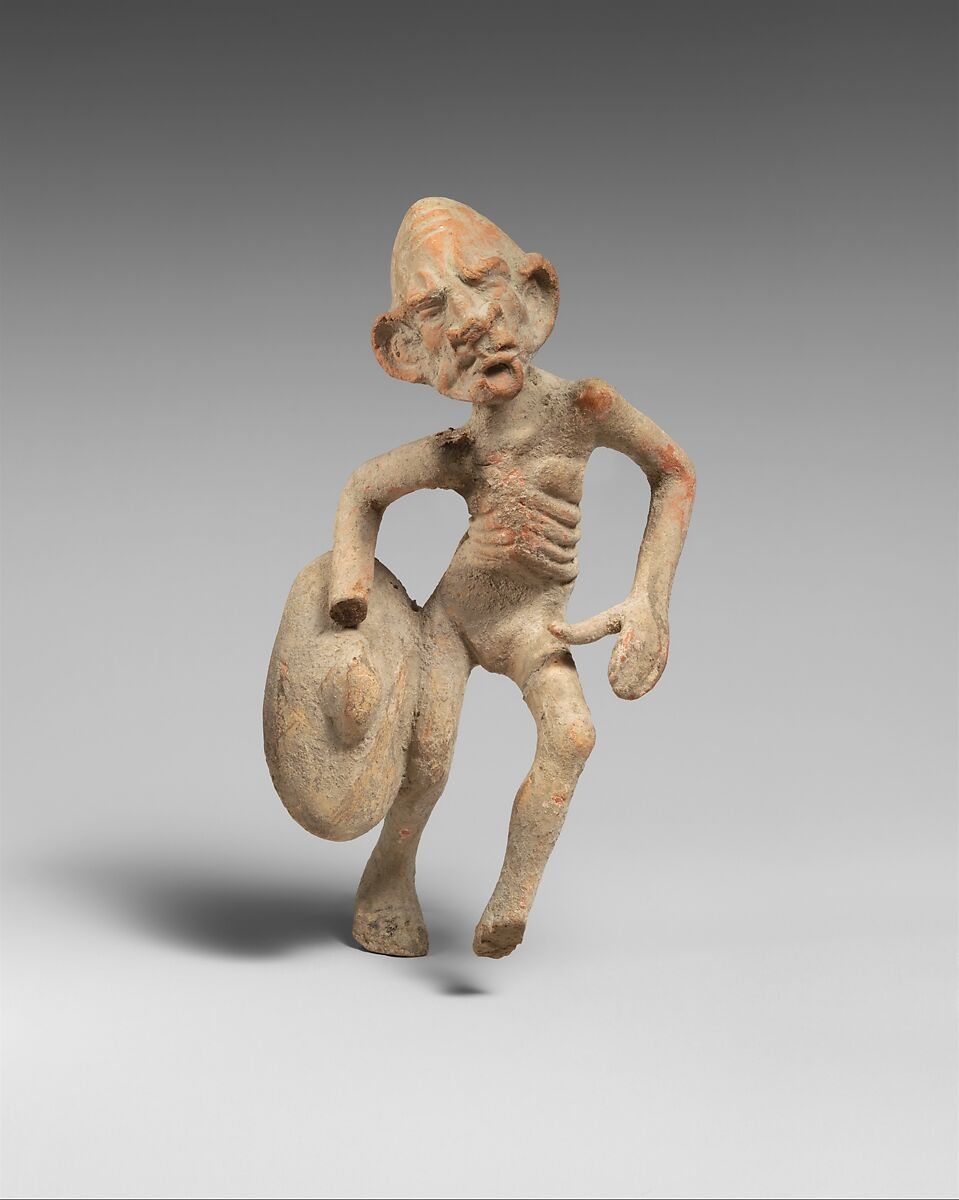 Terracotta statuette of a mime with a shield, Terracotta, Greek 