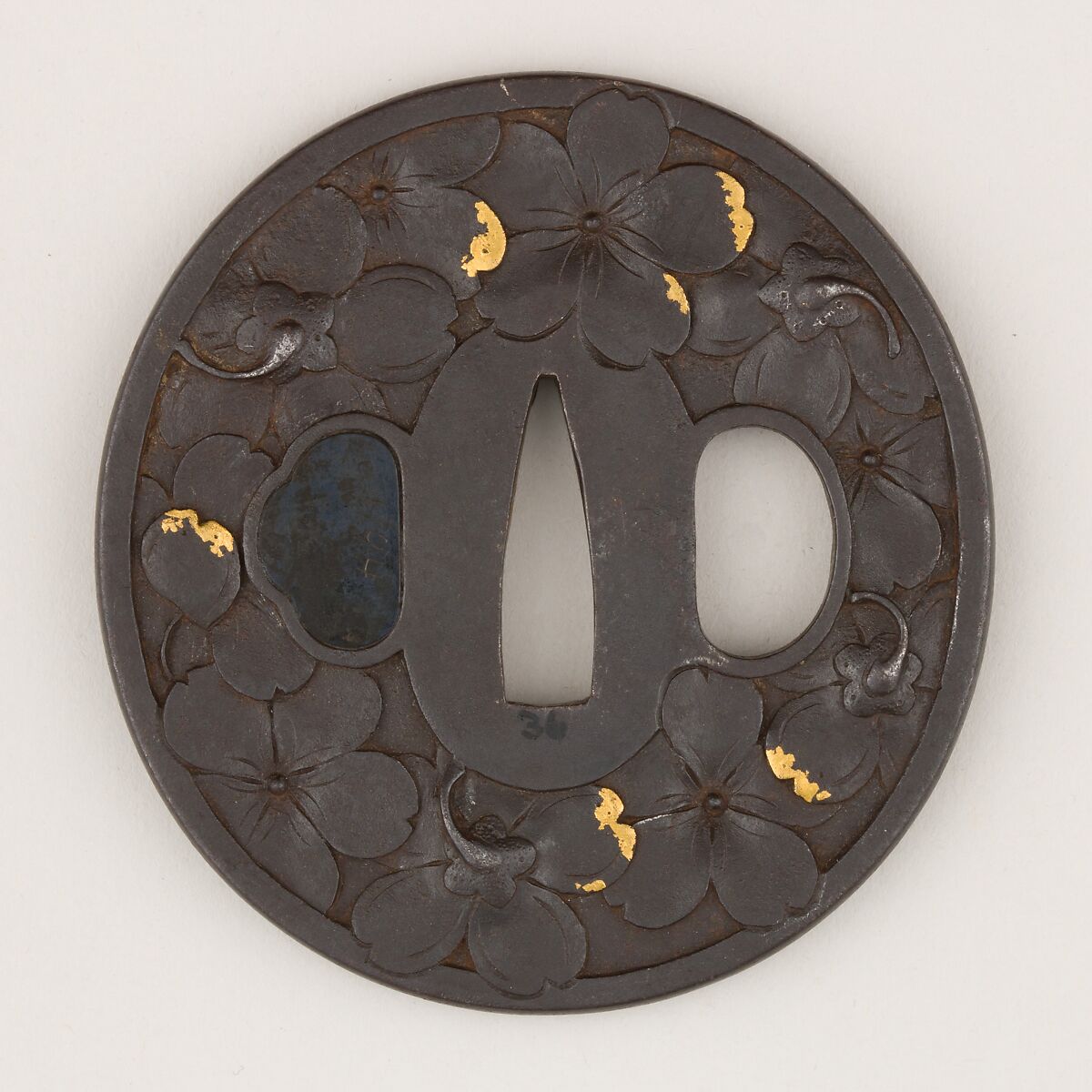 Sword Guard (Tsuba), Iron, gold, copper, Japanese