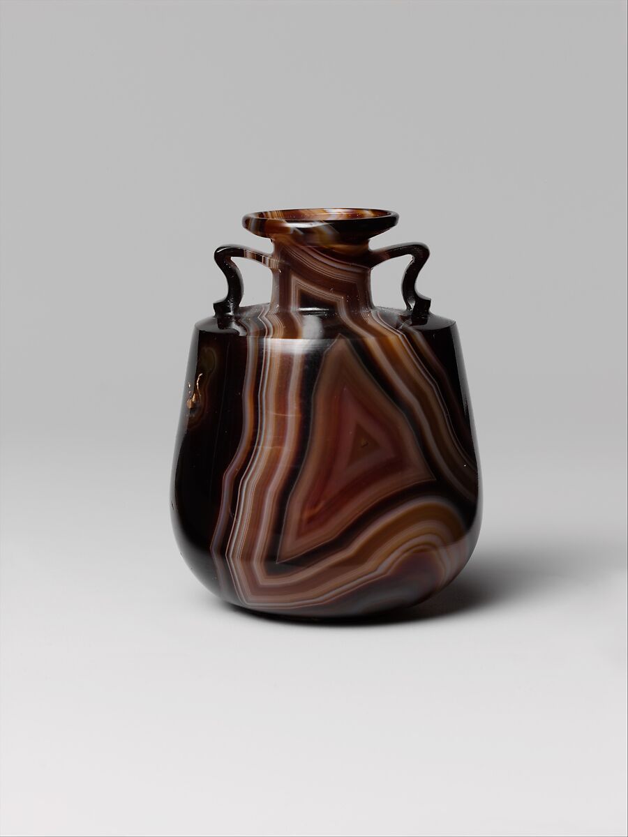 Banded agate amphoriskos (perfume bottle), Banded agate, Roman 