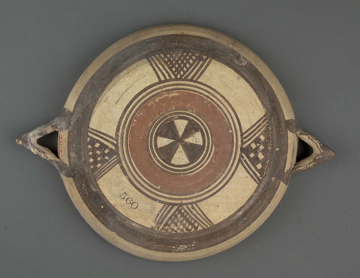 Terracotta plate with horned handles, Terracotta, Cypriot 
