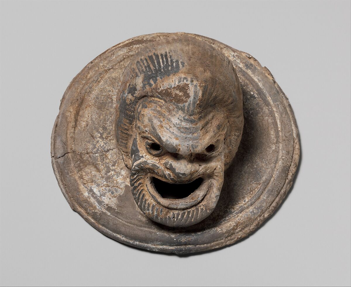 Terracotta roundels in the form of theatrical masks, Terracotta, Greek