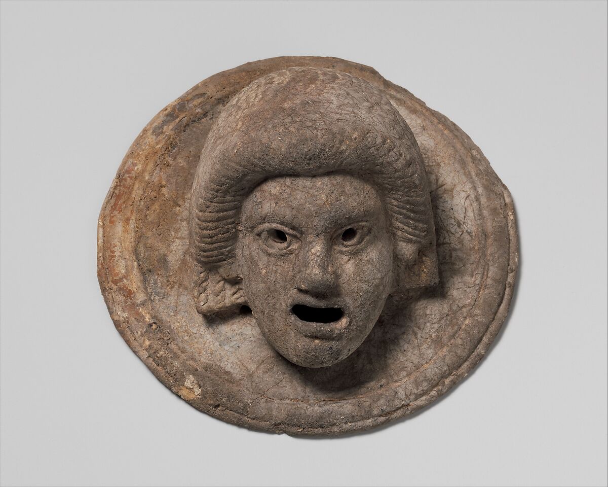 Terracotta roundels in the form of theatrical masks, Terracotta, Greek