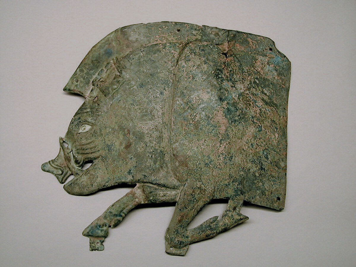 Bronze plaque in the shape of a boar, Bronze, Greek 