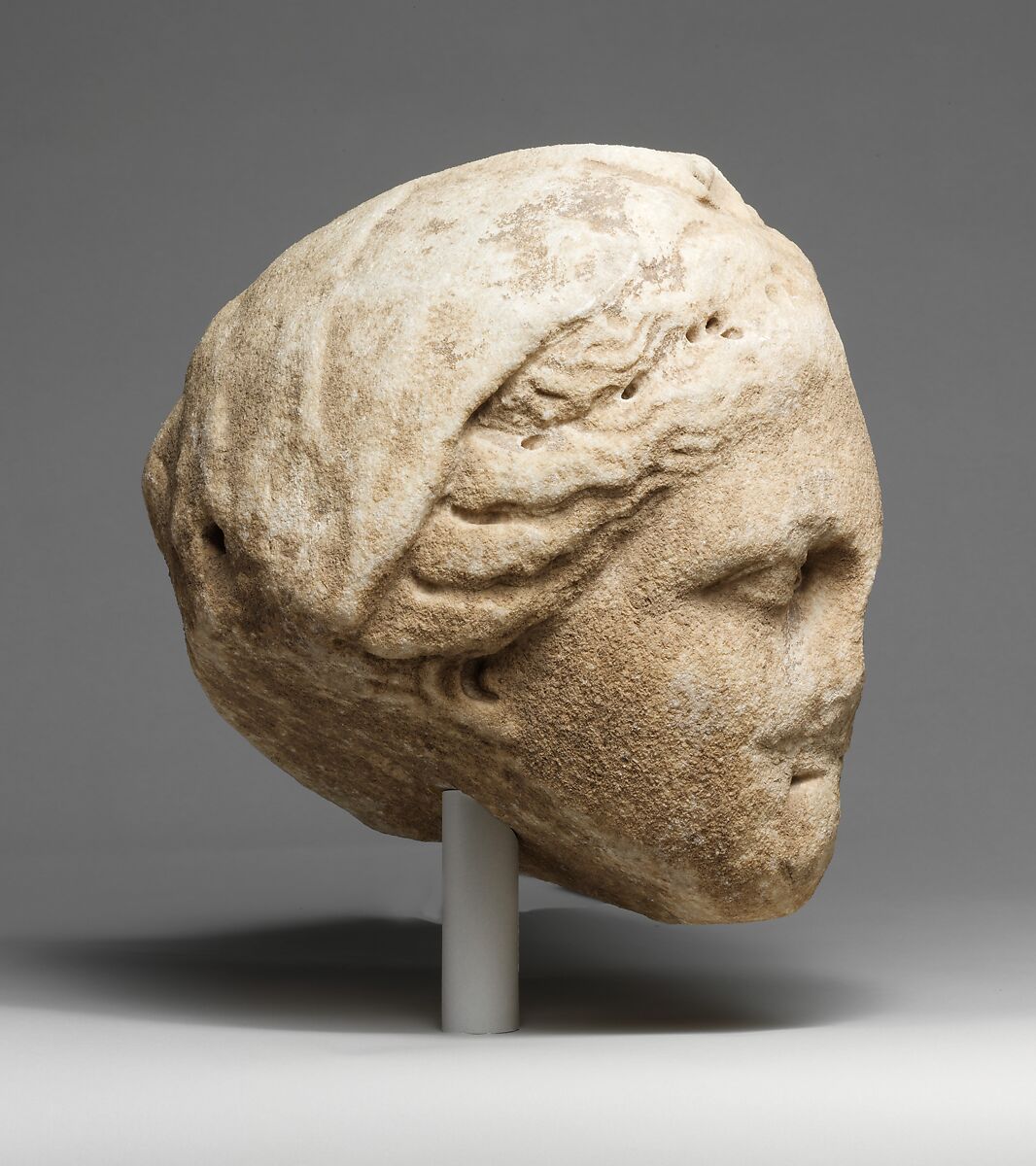 Marble head of a veiled goddess, Marble, Greek