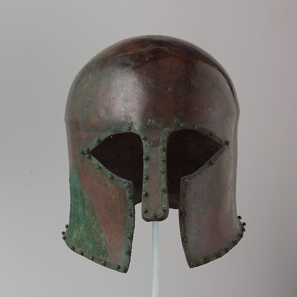 Bronze helmet of Corinthian type, Bronze, Greek