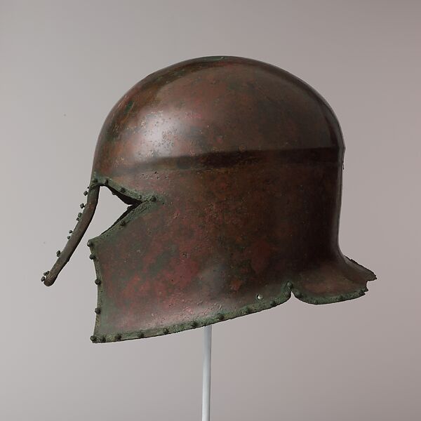 Bronze helmet of Corinthian type, Bronze, Greek