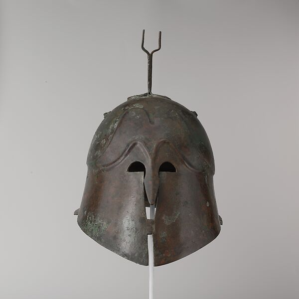 Bronze helmet of Apulian-Corinthian type, bronze, Greek, South Italian 