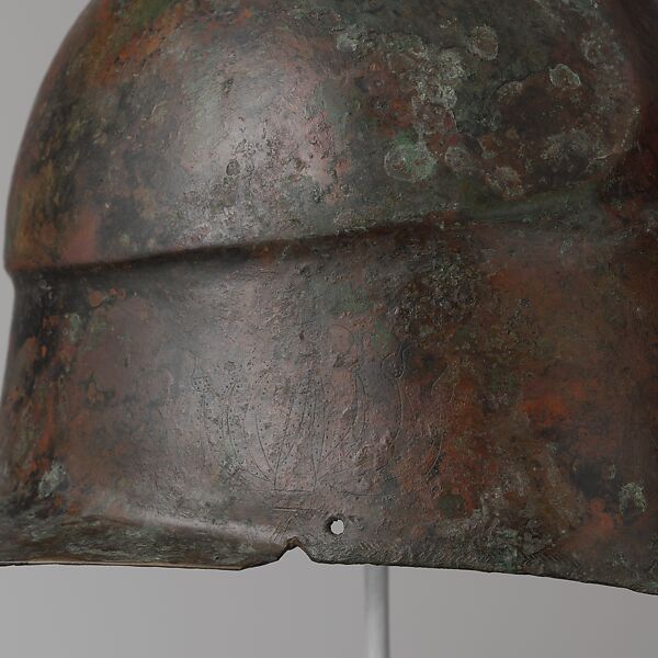 Bronze helmet of Apulian-Corinthian type, bronze, Greek, South Italian