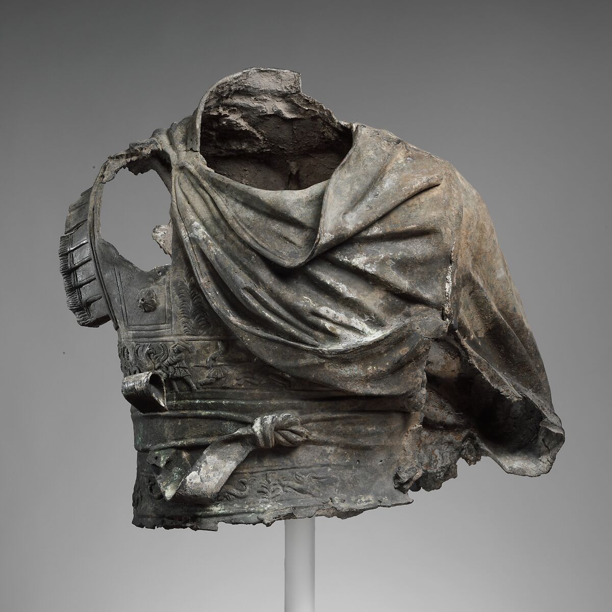 Bronze torso from an equestrian statue wearing a cuirass, bronze, Greek or Roman