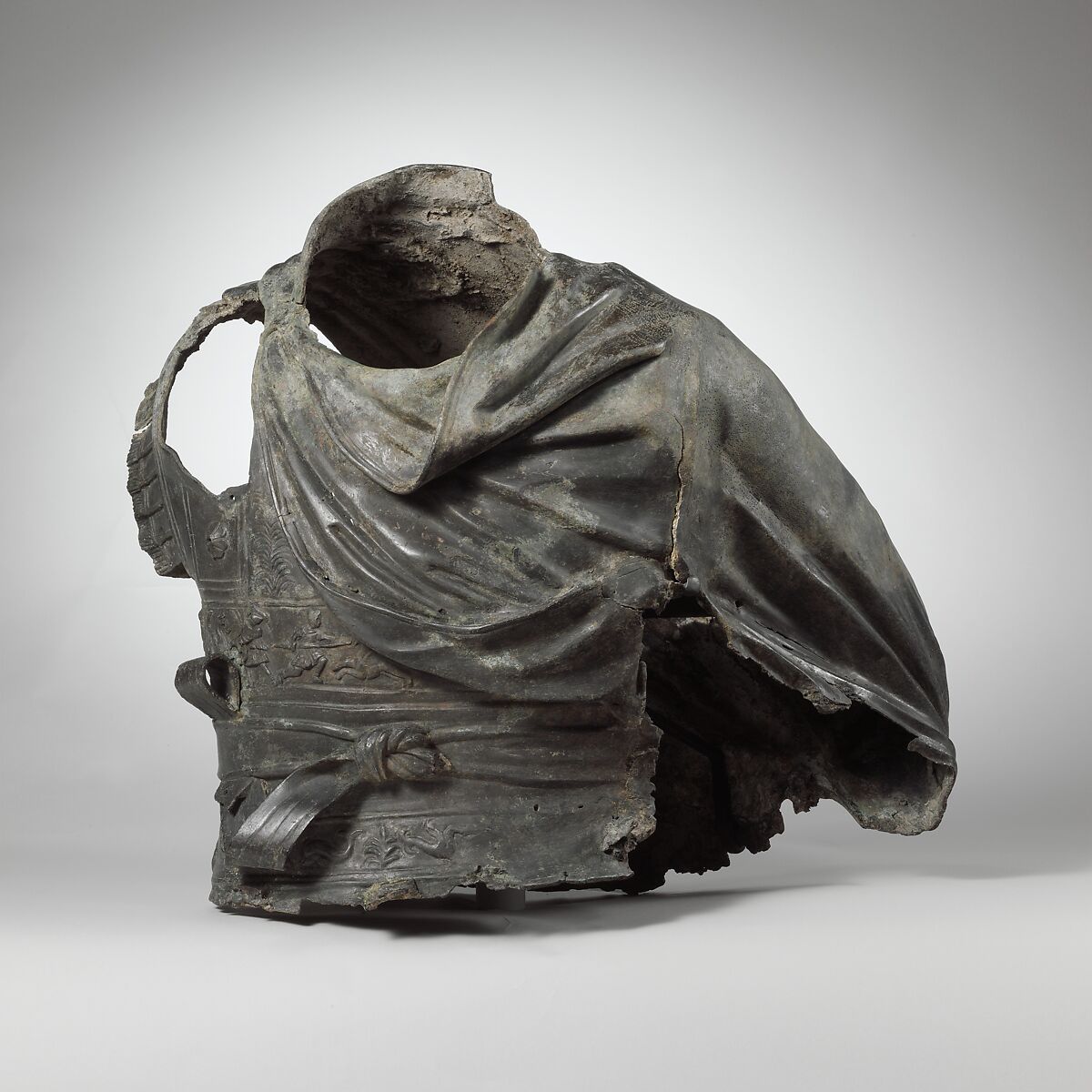 Bronze torso from an equestrian statue wearing a cuirass, bronze, Greek or Roman