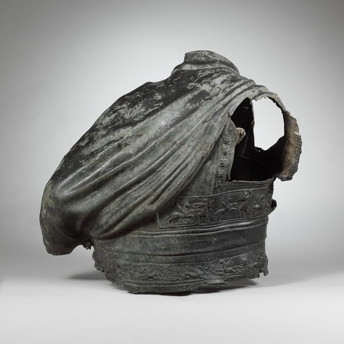 Bronze torso from an equestrian statue wearing a cuirass, bronze, Greek or Roman